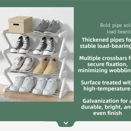 Blue Stable Z-Shaped 4-Tier Shoe Rack(51x45CM) - Waterproof Cloth & Sturdy Steel Pipe, Easy Assembly & Space Saving for Dormitory & Small Apartments