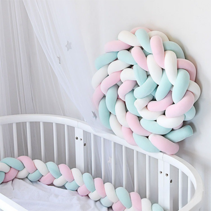 White & Green & Pink 2M Nordic 3-Strand Hand-Braided Knot Long Pillow - Soft Plush Sofa Cushion, Room Decor for Bedroom & Living Room