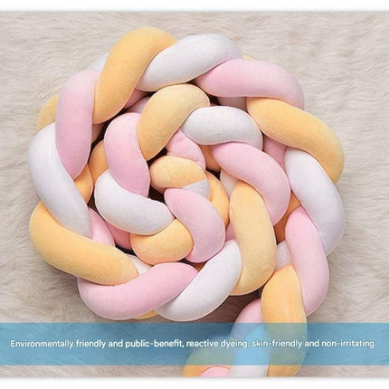 White & Green & Pink 2M Nordic 3-Strand Hand-Braided Knot Long Pillow - Soft Plush Sofa Cushion, Room Decor for Bedroom & Living Room