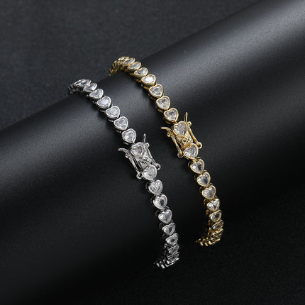 Gold Bling Heart Tennis Bracelet for Women with Micro-Paved Heart Zirconia - Romantic Couple's Jewelry (7" Length)