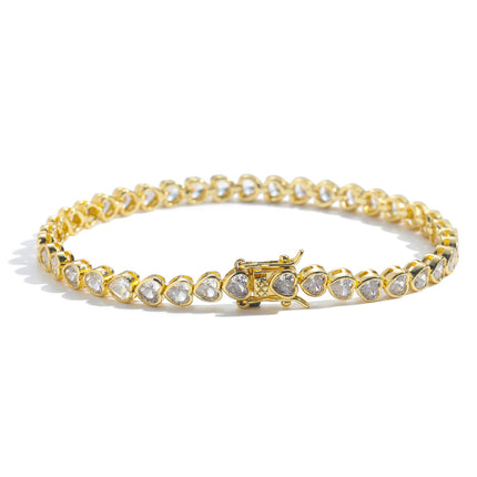 Gold Bling Heart Tennis Bracelet for Women with Micro-Paved Heart Zirconia - Romantic Couple's Jewelry (8" Length)