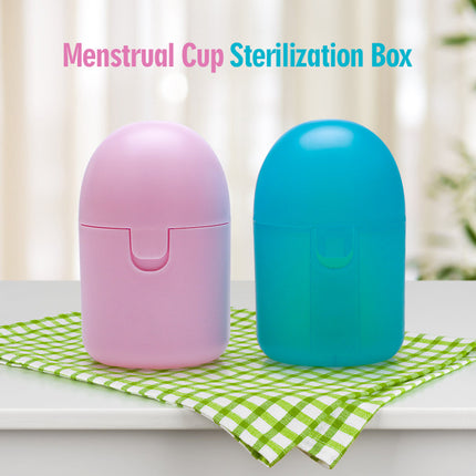 2PCS Reusable Medical Grade Silicone Menstrual Cup(L Size) & 2PCS Matching Sterilizer Box - Microwave Safe Disinfector Case, Heat Resistant 130°C (Blue Set)