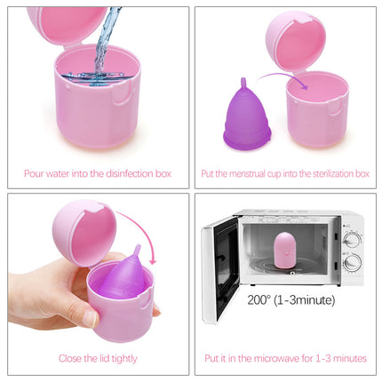 2PCS Reusable Medical Grade Silicone Menstrual Cup(L Size) & 2PCS Matching Sterilizer Box - Microwave Safe Disinfector Case, Heat Resistant 130°C (Blue Set)