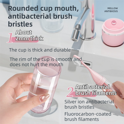 Pink Portable 2-in-1 Travel Toothbrush/Toothpaste Organizer & Mouthwash Cup - Lightweight and Durable Crystal Clear PC Material