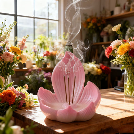 Pink Zen Lotus Waterfall Backflow Aroma Diffuser - Premium Elegant Resin Craft for Meditation & Yoga, 10cm Compact Design