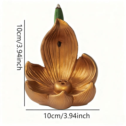 Gold Zen Lotus Waterfall Backflow Aroma Diffuser - Premium Elegant Resin Craft for Meditation & Yoga, 10cm Compact Design