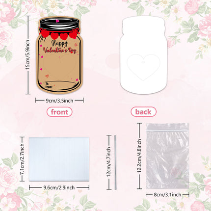 25PCS Valentine's Day Drift Bottle Shaped Gift Card Set - Premium Coated Paper Greeting Card for Family / School Exchanges and Party Favors