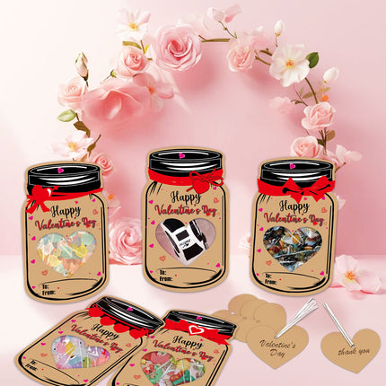 25PCS Valentine's Day Drift Bottle Shaped Gift Card Set - Premium Coated Paper Greeting Card for Family / School Exchanges and Party Favors