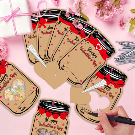 60PCS Valentine's Day Drift Bottle Shaped Gift Card Set - Premium Coated Paper Greeting Card for Family / School Exchanges and Party Favors
