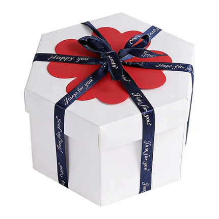 White Hexagon 4-Layer 12-Pocket Explosion Gift Box(DIY) - Creative Handmade Photo Album & Scrapbook for Anniversaries & Birthdays