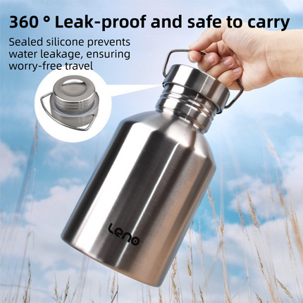 2L Large Capacity Outdoor Sports Adventure Water Bottle - Food-Grade 304 Stainless Steel with Portable Handle & 4.5cm Narrow Mouth, 3 Pack