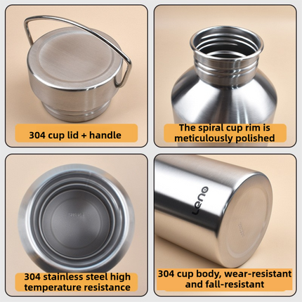 2L Large Capacity Outdoor Sports Adventure Water Bottle - Food-Grade 304 Stainless Steel with Portable Handle & 4.5cm Narrow Mouth, 3 Pack