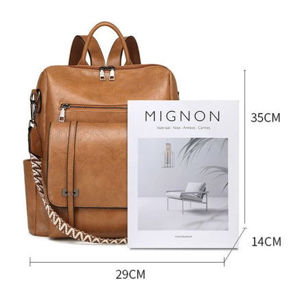 Grey Retro Soft PU Leather Backpack for Women - Water-Resistant Large Capacity Travel Rucksack with Dual Detachable Straps