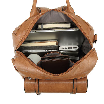 Brown Retro Soft PU Leather Backpack for Women - Water-Resistant Large Capacity Travel Rucksack with Dual Detachable Straps