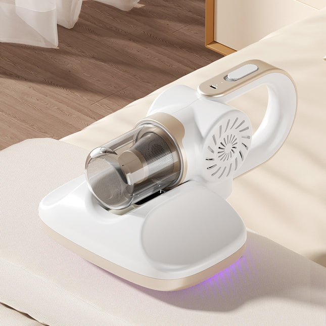 White Cordless Handheld UV Mite Remover - Bed Vacuum with 11KPA Powerful Suction & 8000 Times/Min High-Frequency Vibration for Carpet & Mattress, Type-C Rechargeable