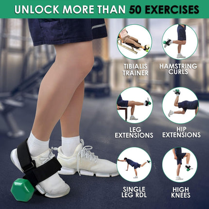 Heavy-Duty Ankle Strap Compatible With Dumbbell for Weightlifting - Adjustable Foot Attachment for Leg Curls, Extensions & Hip Abductors