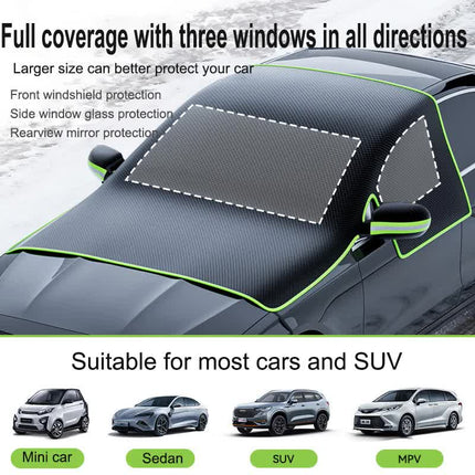 Black-Orange Magnetic Car Windshield Protector with 6 Magnets & 4 Secure Straps and Reflective Safety Strips - Durable Frost & Ice Cover for All-Weather Protection (Sun, Rain, Snow, Dust)