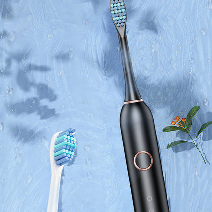 Black Smart Sonic Electric Toothbrush Kit with 8 Heads & Travel Case - 6 X Cleaning Modes and High-Frequency Vibration with Soft Protective Bristles