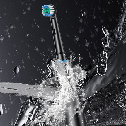Black Rotating Round Head Electric Toothbrush Kit with 8 Heads, Case & Stand - 3D Oscillating Mechanical Cleaning for Deep Plaque Removal