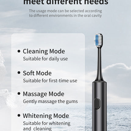 Black Sonic Electric Toothbrush Kit with 5 Cleaning Modes, 4 Heads & Travel Case - Smart Timer & Quad-Pacer, Soft Double-Arc Bristles and 120-Day Long Battery Life