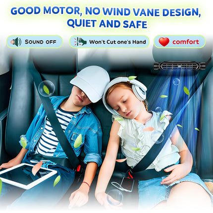 Black Cordless Dual-Turbo Car Seat Cooling Fan with Velcro Mount - Powerful 3-Speed Backrest Ventilation, Adjustable Airflow Angle & Hair-Safe Design