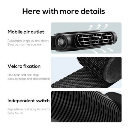Black Cordless Dual-Turbo Car Seat Cooling Fan with Velcro Mount - Powerful 3-Speed Backrest Ventilation, Adjustable Airflow Angle & Hair-Safe Design