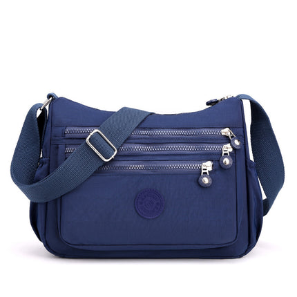 Dark Blue Versatile Nylon Multi-Pocket Crossbody Bag - Lightweight Casual Travel Purse, Waterproof Horizontal Square Design
