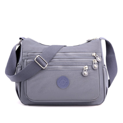 Grey Versatile Nylon Multi-Pocket Crossbody Bag - Lightweight Casual Travel Purse, Waterproof Horizontal Square Design