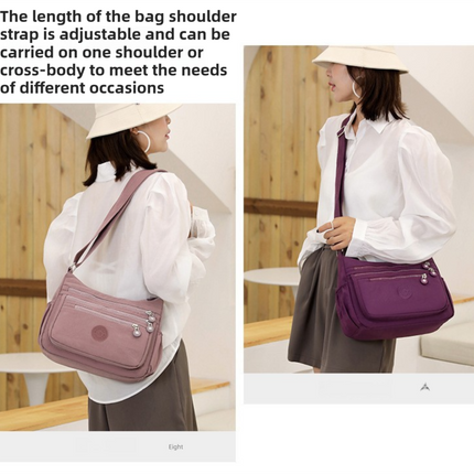 Grey Versatile Nylon Multi-Pocket Crossbody Bag - Lightweight Casual Travel Purse, Waterproof Horizontal Square Design