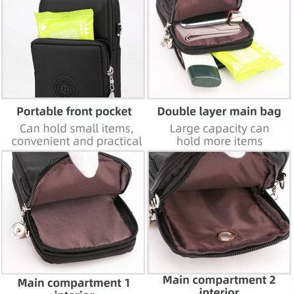 Pink 3-Layer Waterproof Nylon Vertical Crossbody Phone Bag -  Lightweight Phone Purse with Headphone Jack & Adjustable Strap