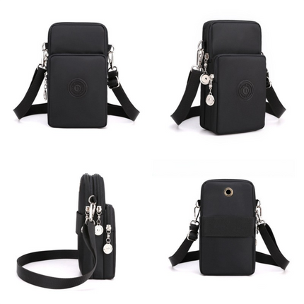 Orange 3-Layer Waterproof Nylon Vertical Crossbody Phone Bag -  Lightweight Phone Purse with Headphone Jack & Adjustable Strap