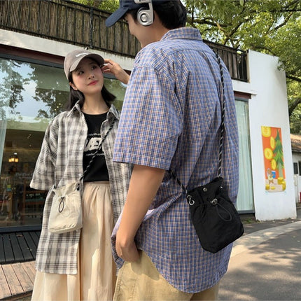 Beige Durable Nylon Small Square Phone Bag - Quick-Access Magnetic Closure, Versatile All-Match Shoulder Pouch