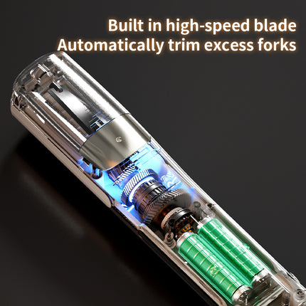 Red Cordless Automatic Split End Hair Trimmer - High-Speed Double-Sided Blade, Visible Trimming Window & Large Opening