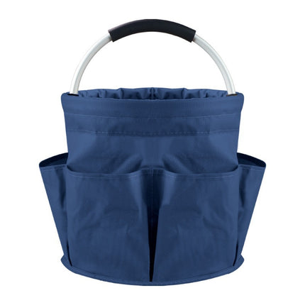 Blue Foldable Oxford Cloth Round Picnic Basket with Padded Metal Handle - 6 Pocket Large Capacity Storage Tote for Outdoor Beach and Shopping