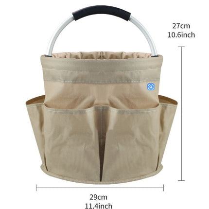 Green Foldable Oxford Cloth Round Picnic Basket with Padded Metal Handle - 6 Pocket Large Capacity Storage Tote for Outdoor Beach and Shopping