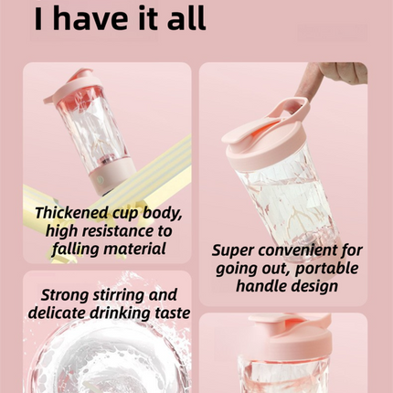 500ML Pink Portable Diamond Electric Shaker - Strong Vortex Stirring, Dual Temperature Endurance & Self-Cleaning for Protein Powder Coffee