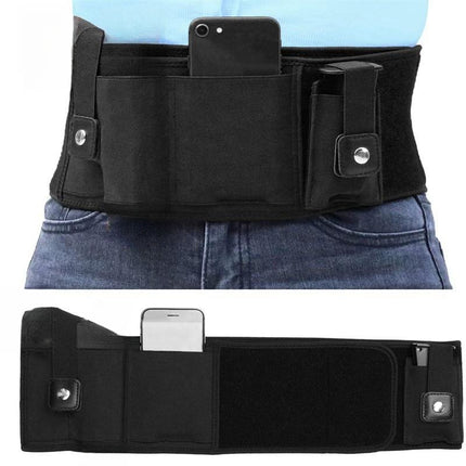 Black Multi-Functional Concealed Tactical Belly Band with Muti-Pouch and Holster - 50 inch Breathable Carry Belt for Outdoor Camping