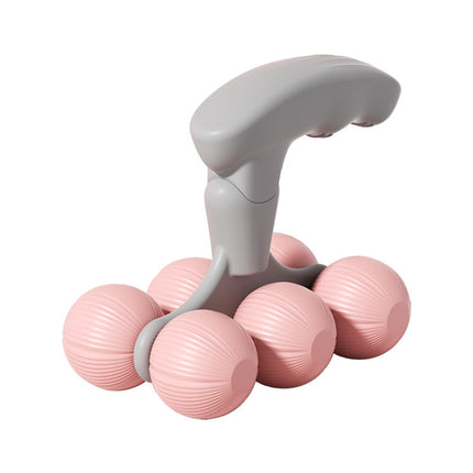 Pink Compact 6-Wheel Handheld Massager - Smooth & Silent, Deep Tissue Muscle Relaxer for Yoga Fitness and Home Recovery