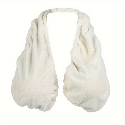 White Breathable Wool Towel Bra with Supportive Anti-Chafe Deisgn - Sweat-Wicking Halter Neck Lounge Bralette (S Size)