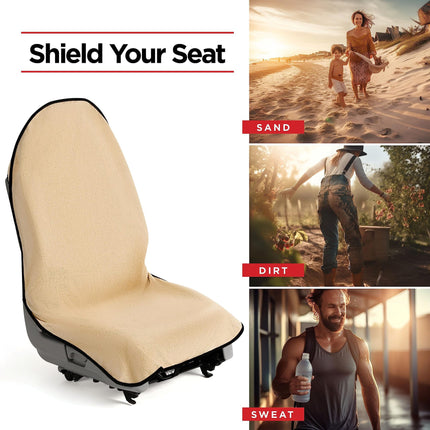 Beige Waterproof Towel Car Single Seat Cover - Universal Non-Slip Sweat-Absorbent Bucket Seat Protector for Gym Fitness and Beach