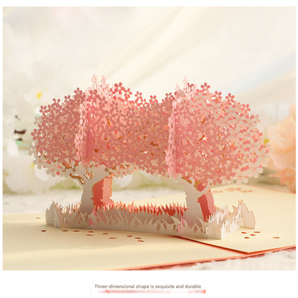 3D Handcrafted Cherry Blossom Pop-Up Greeting Card - Handwritten Paper Sculpture Card for Valentine's Day, Mother's Day & Anniversary