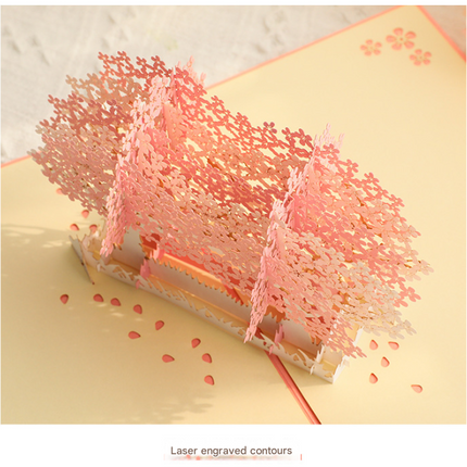 3D Handcrafted Cherry Blossom Pop-Up Greeting Card - Handwritten Paper Sculpture Card for Valentine's Day, Mother's Day & Anniversary