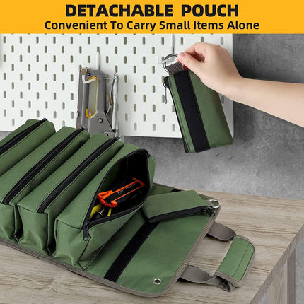 Black Heavy-Duty Oxford Cloth Roll-Up Tool Organizer - Detachable Multi-Purpose Utility Bag for Mechanics, Electricians & Outdoors