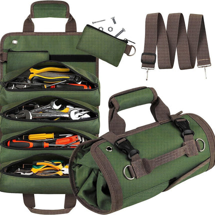 Khaki Heavy-Duty Oxford Cloth Roll-Up Tool Organizer - Detachable Multi-Purpose Utility Bag for Mechanics, Electricians & Outdoors