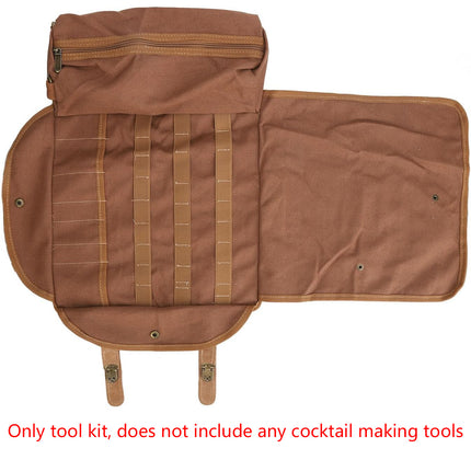 Brown Professional Bartender Kit Travel Bag - Durable Canvas Tool Organizer and Bar Briefcase with Metal Buckles (45x35cm)