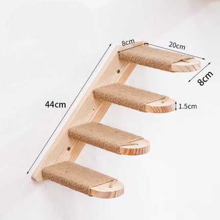 2-Tier Solid Wood Wall-Mounted Cat Climbing Ladder - Vertical Jumping Steps for Indoor Cats with Installation Kit