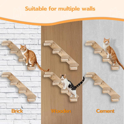 3-Tier Solid Wood Wall-Mounted Cat Climbing Ladder - Vertical Jumping Steps for Indoor Cats with Installation Kit