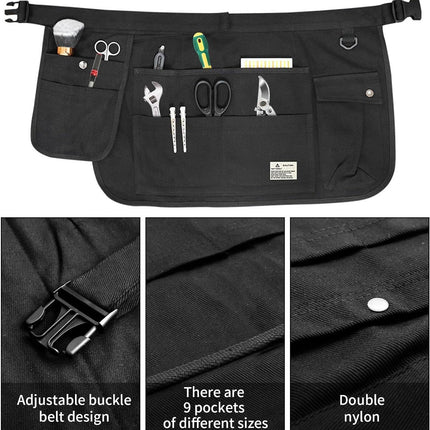 Black 10-Pocket Multi-Purpose Half-Body Utility Apron - Heavy-Duty Organizer Belt for Gardening, Makeup & Hardware