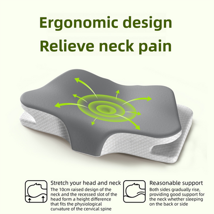 Grey Breathable Butterfly Contoured Memory Foam Pillow - Dual-Height Orthopedic Neck Pillow with 5-Zone Cervical Support