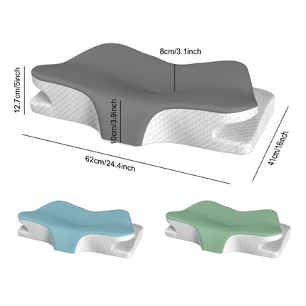 Grey Breathable Butterfly Contoured Memory Foam Pillow - Dual-Height Orthopedic Neck Pillow with 5-Zone Cervical Support